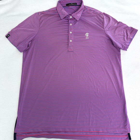 RLX Ralph Lauren Golf Polo Mens Large Striped Pink Blue Performance Shirt Logo - Picture 2 of 9